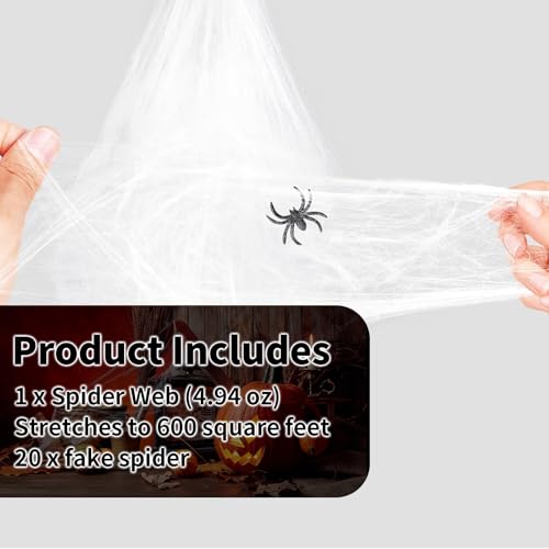600 sqft Spider Web Halloween Decorations With 20 Fake Spiders