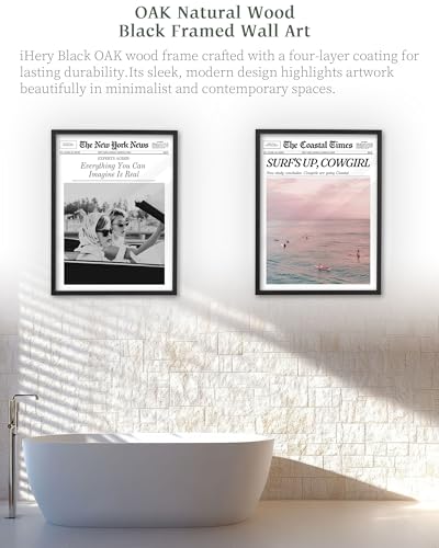 16x20in Surf’s Up Cowgirl Black Framed Newspaper Wall Art