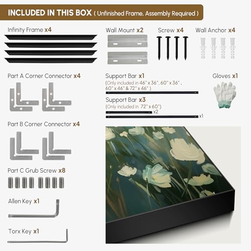 30"x60" Extra Large Framed Wall Art White Wildflower Field in Impressionist Style