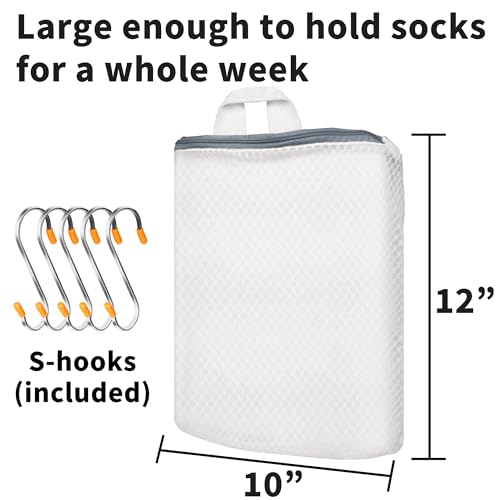 5Pcs Hanging Laundry Bags for Socks with S Hooks (5 Count)