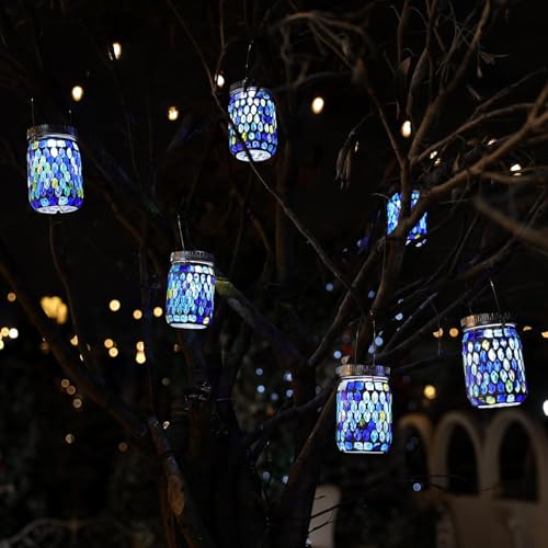 6 Pack Mosaic Lanterns Outdoor Waterproof with 215% Larger Solar Panel (6.02 Count)