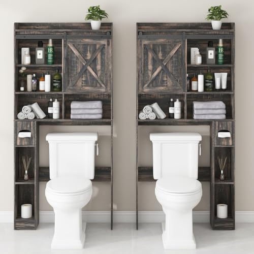 Over The Toilet Storage Cabinet with Sliding Barn Door. Dark Grey