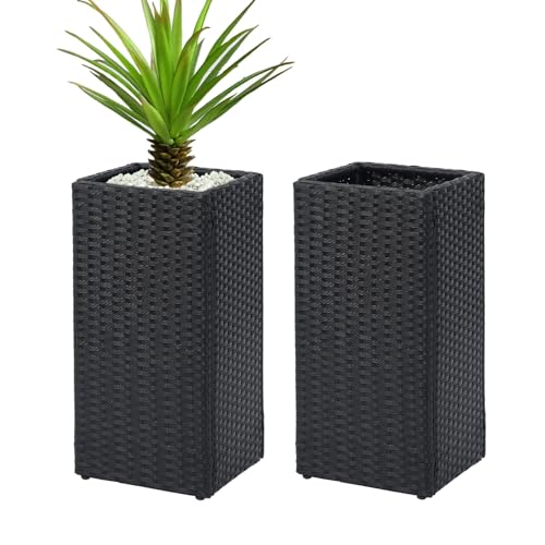 Set of 2 Tall Planters for Outdoor Plants Handmade 24'' Wicker Tall Square Planter Box with Removable Liners Modern Planter for Indoor Outdoor Garden Patio Front Porch (2 Count)