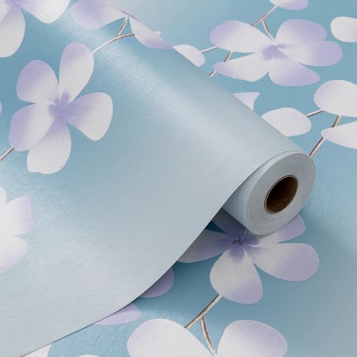 Blue Flora Peel and Stick Wallpaper 20.8"x394" Thick Slight Embossed Linen Textured Wall Paper Self (56.7 Sq Ft)