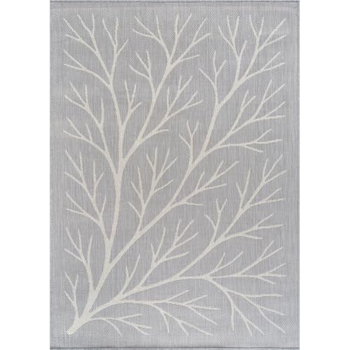 Washable Indoor Outdoor Rug 5x7 Modern Area Rugs Branch Pattern Non Shedding Waterproof Easy Clean Patio Deck Porch Living Room Bedroom Garden RV (35 Sq Ft)