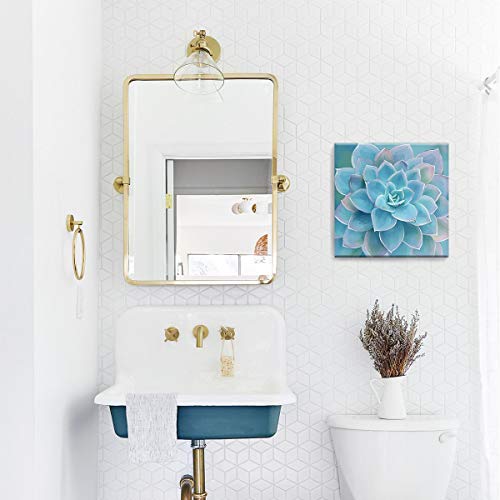 Blue Succulents Bathroom Decor Wall Art Framed Modern Popular Wall Plants Decorations Canvas Prints Artwork Wall Decor for Bedroom Blue Flower Pictures Size 14x14 inch Easy to Hang