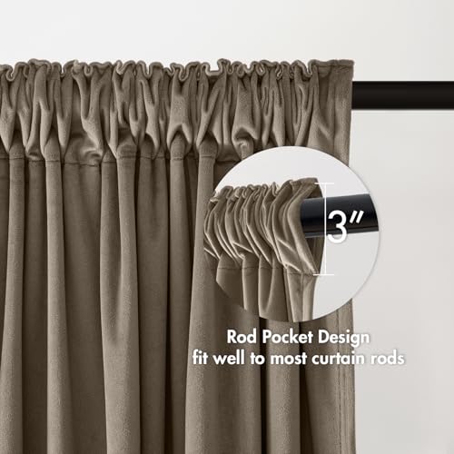 Taupe Blackout Velvet Curtains Drapes 96 Inch Long 52"x96" Bedroom (2 Count)