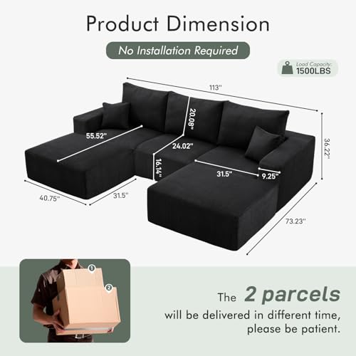 113" Modular Sectional Sofa Boneless U