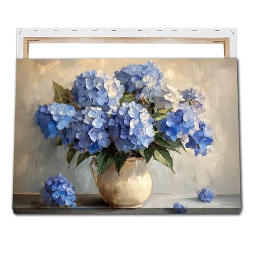 White And Blue Hydrangea Wall Art Hydrangea Flower Pictures Abstract Floral Paintings Elegant Floral Picture Rustic Farmhouse Wall Art Vintage Flowers Painting Living Room Decor 16x24inch Framed