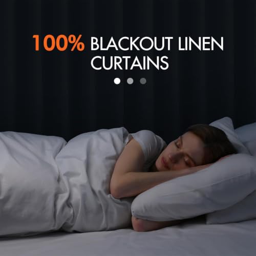 100% Blackout Back Tab Pleat Linen Curtains 50"Wx120"L (2 Count)