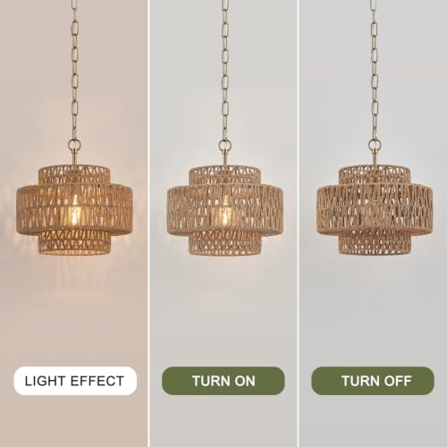 12.6" Gold Rattan Pendant Light