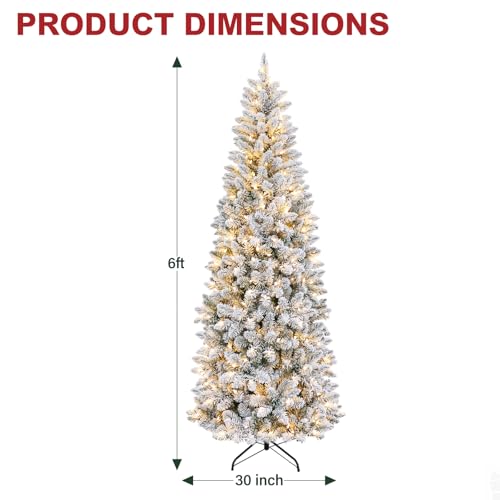 6 ft Pencil Prelit Christmas Tree with Snow Flocked Branches