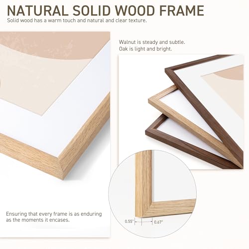 16x16 Picture Frame Set of 4 Natural Solid Oak Photo Frames with 12x12 Removable Mat Wall Hanging Large Handcrafted Frame with HD Plexiglass Wall and Tabletop Display Large Poster Frame (4 Count)