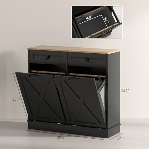 Tilt Out Laundry Hamper Cabinet with 2 Removable Baskets