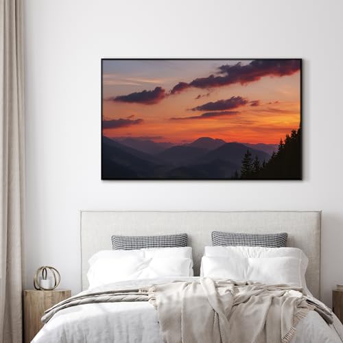 30"x60" Extra Large Framed Wall Art Scenic Sunset Over Mountain Range with Glowing Sky for Home Living Room Bedroom Decor