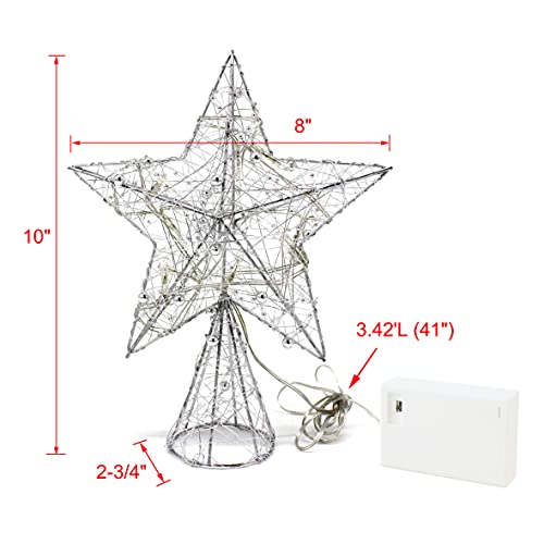 Silver Wire Woven Tree Top Star with Bright White LED Lights and Timer for Christmas Ornaments and Holiday Seasonal Décor