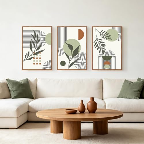 KAlRNE Sage Green Wall Art Abstract Leaves Boho Wall Decor Set (3 Count)