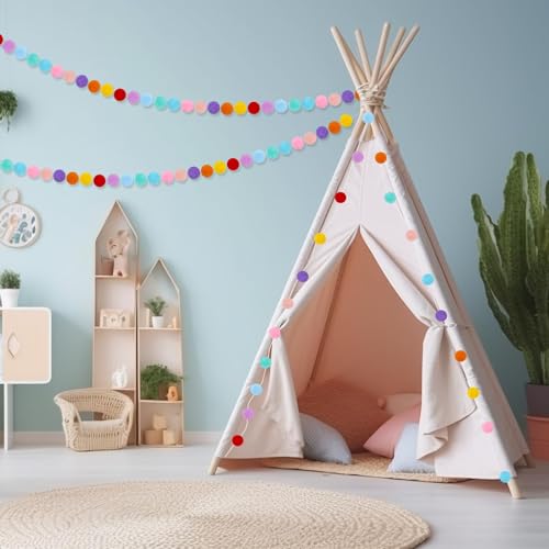 4 Pack 26.3 Feet Colorful Pom Pom Garland Decorations (26.5 Foot)