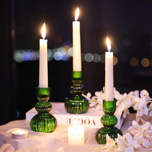 3pcs Green Taper Candle Holders (3 Count)
