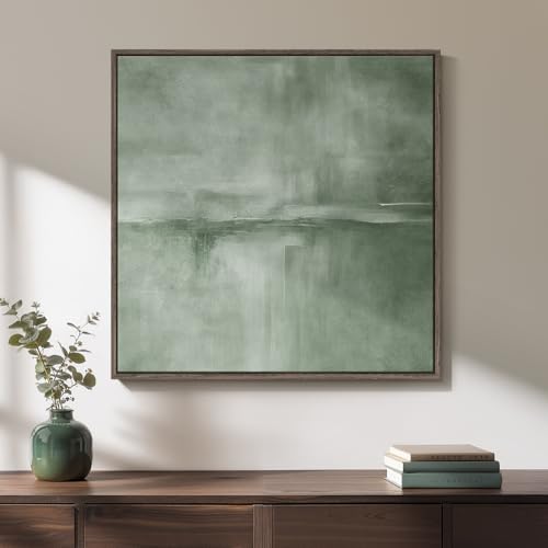 Framed Sage Green Abstract Canvas Wall Art for Living Room Decor