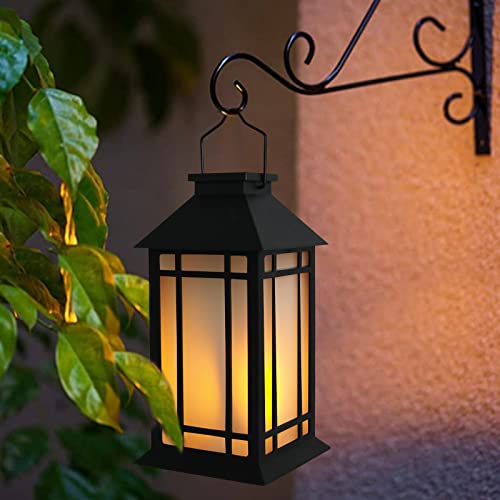 13 Inch Outdoor Decorative Lanterns with LED Candle Timer 2 Pack Black (2 Count)