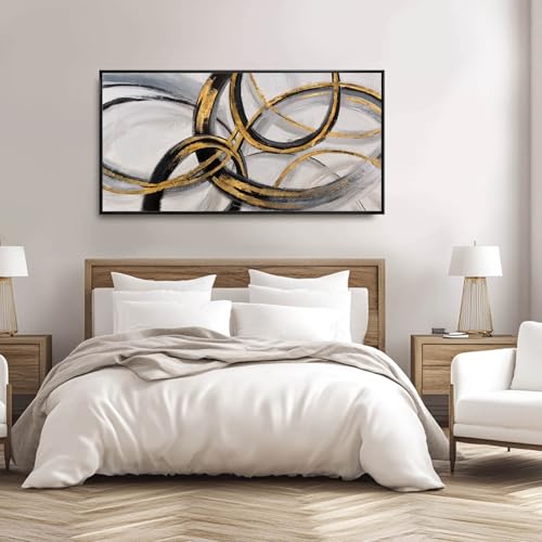 Gold and Black Abstract Wall Art Modern Artwork Canvas Pictures for Wall Decor Line Wall Prints for Office Hotel 24"x 48" Ready to Hang