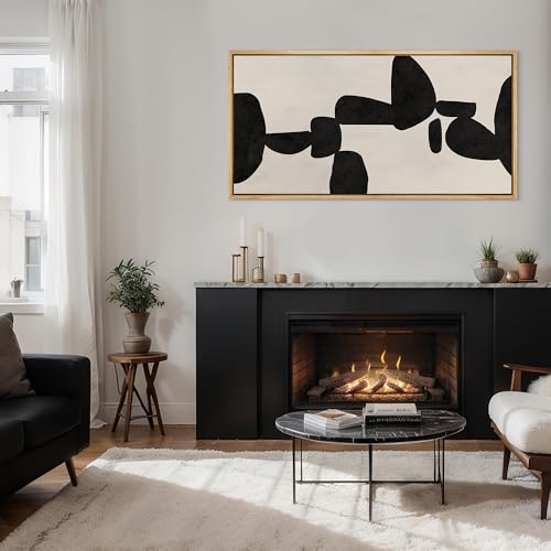 Extra Large Framed Canvas Print Wall Art Modern Abstract Black and White Shapes Antique Retro Fine Art Illustrations Decorative Colorful for Bedroom