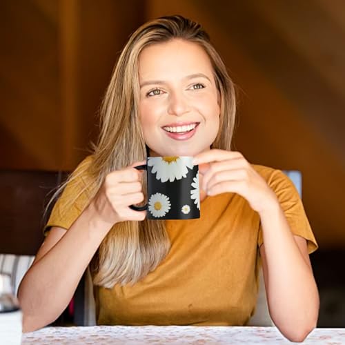 12Oz Daisy floral Black Ceramic Mug