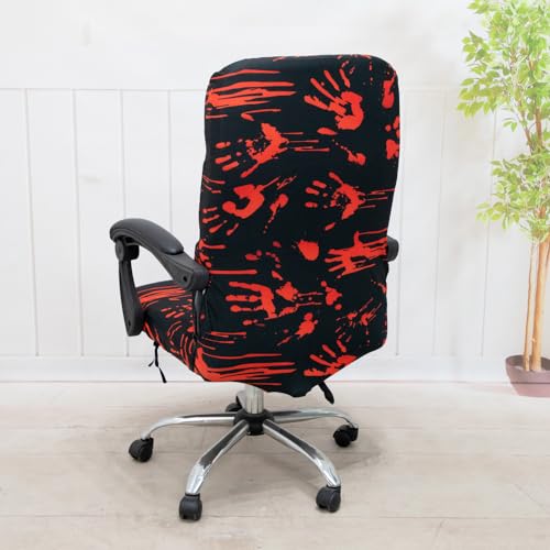 Halloween Office Chair Covers Bloody Handprints Footprints on Black Horror Theme Print Stretchable Slipcover for Modern Simplism Style High Back Boss Chair