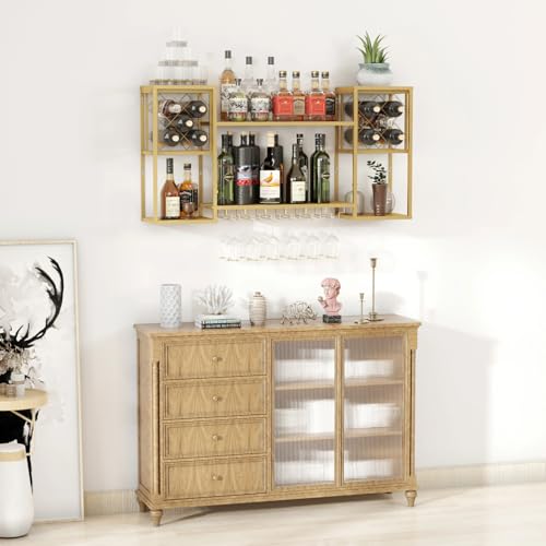 Wall Mounted Wine Rack with Glass Holder for Home Bar Storage