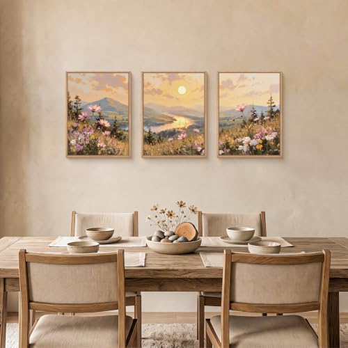 Boho Sunset Wildflower Framed Canvas Wall Art