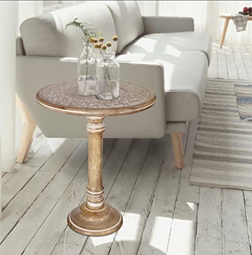 Lightnpro Rustic Round Pillar Mango Wood End Table