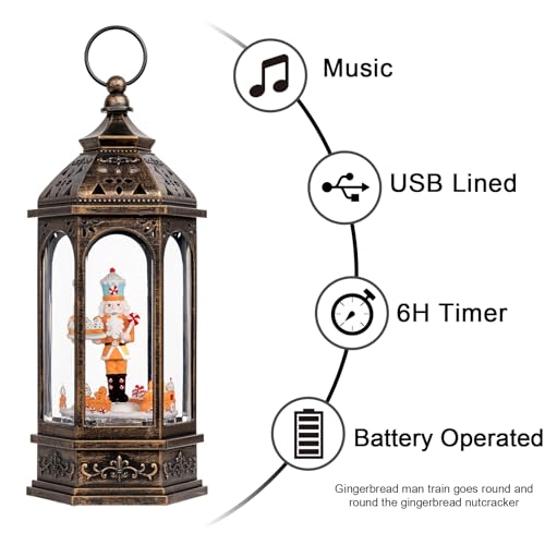 12.8'' Christmas Gingerbread Nutcracker Snow Globe Lantern