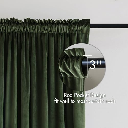 Olive Green Blackout Velvet Curtains Drapes 84 Inch Long 66"x84" (2 Count)