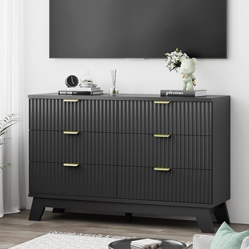 Fluted Dresser for Bedroom with 6 Drawers