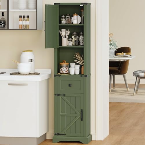 66" Tall Farmhouse Bathroom Storage Cabinet with Barn Doors