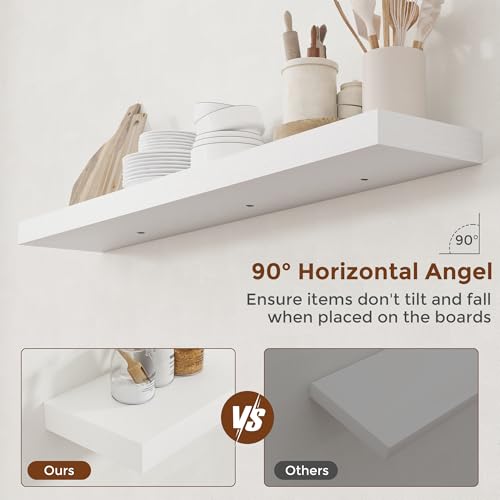 48 Inch Floating Shelves for Wall 8 Inch Deep White Shelves Set of 2 (2 Count)