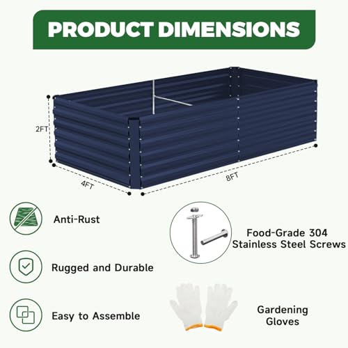 8x4x2ft Outdoor Metal Raised Garden Bed