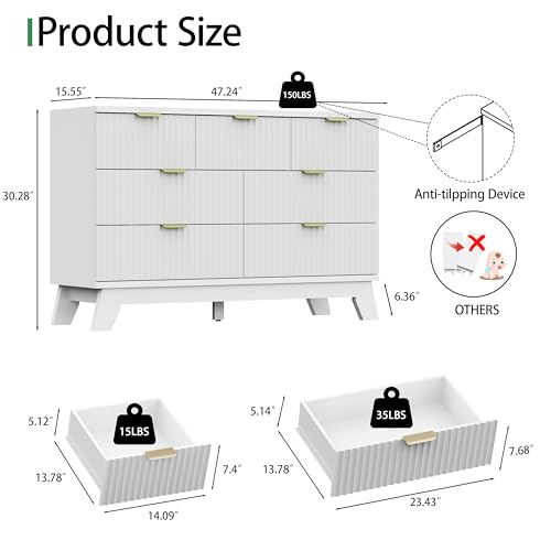 Fluted Dresser for Bedroom with 7 Drawers