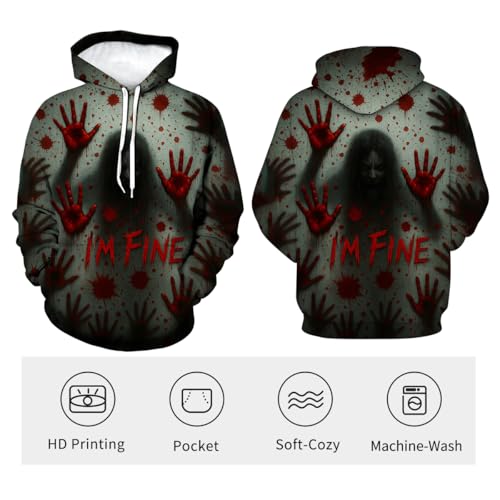 Bloody Handprint Hoodie for Men Halloween Horror Sweatshirts