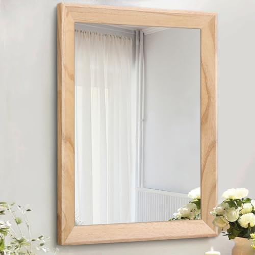 Rustic Mirrors for Wall Rectangle Wood Frame Mirror Decorative for Farmhouse Bedroom Bathroom Living Room Large 20"x16"