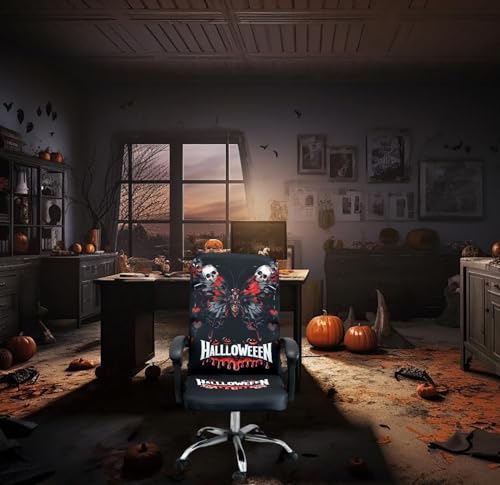 Halloween Office Chair CoversHorror Bloody Handprints Footprints on White Horror Theme Print Stretchable Slipcover for Modern Simplism Style High Back Boss Chair