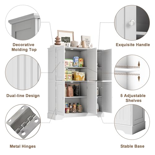 Bathroom Floor Cabinet with 6 Doors and Adjustable Shelves