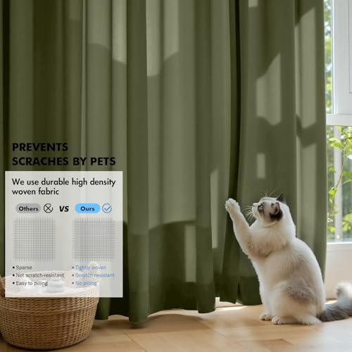 Olive Green Privacy Sheer Curtains 2 Panels 42W x 90L (2 Count)
