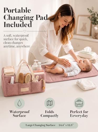 Baby Diaper Caddy Organizer with Waterproof Changing Pad