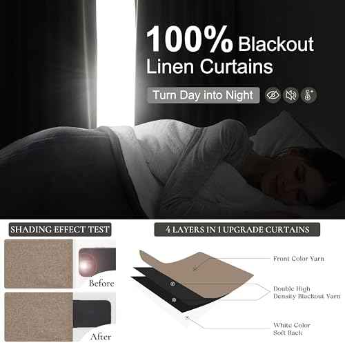 Blackout Dark Flax Curtains 60 Inches Extra Wide Linen Curtain 84 Inch Length for Living Room (2 Count)