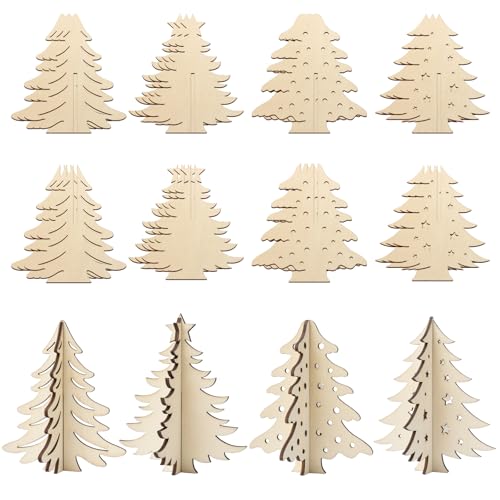 DIY 3D Christmas Tree Wood Crafts to Paint (24 Count)