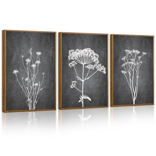 Black and White Floral Framed Canvas Wall Art Set (3 Count)