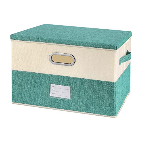 Large Linen Fabric Foldable Storage Bins with Removable Lid and Handles