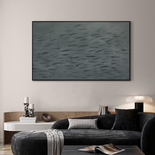 36"x60" Extra Large Framed Wall Art Gray School of Fish Minimalist Ocean